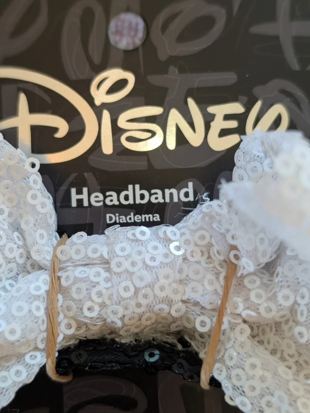 Disney Kids Black Sequin Minnie Ear Headband with White Bow